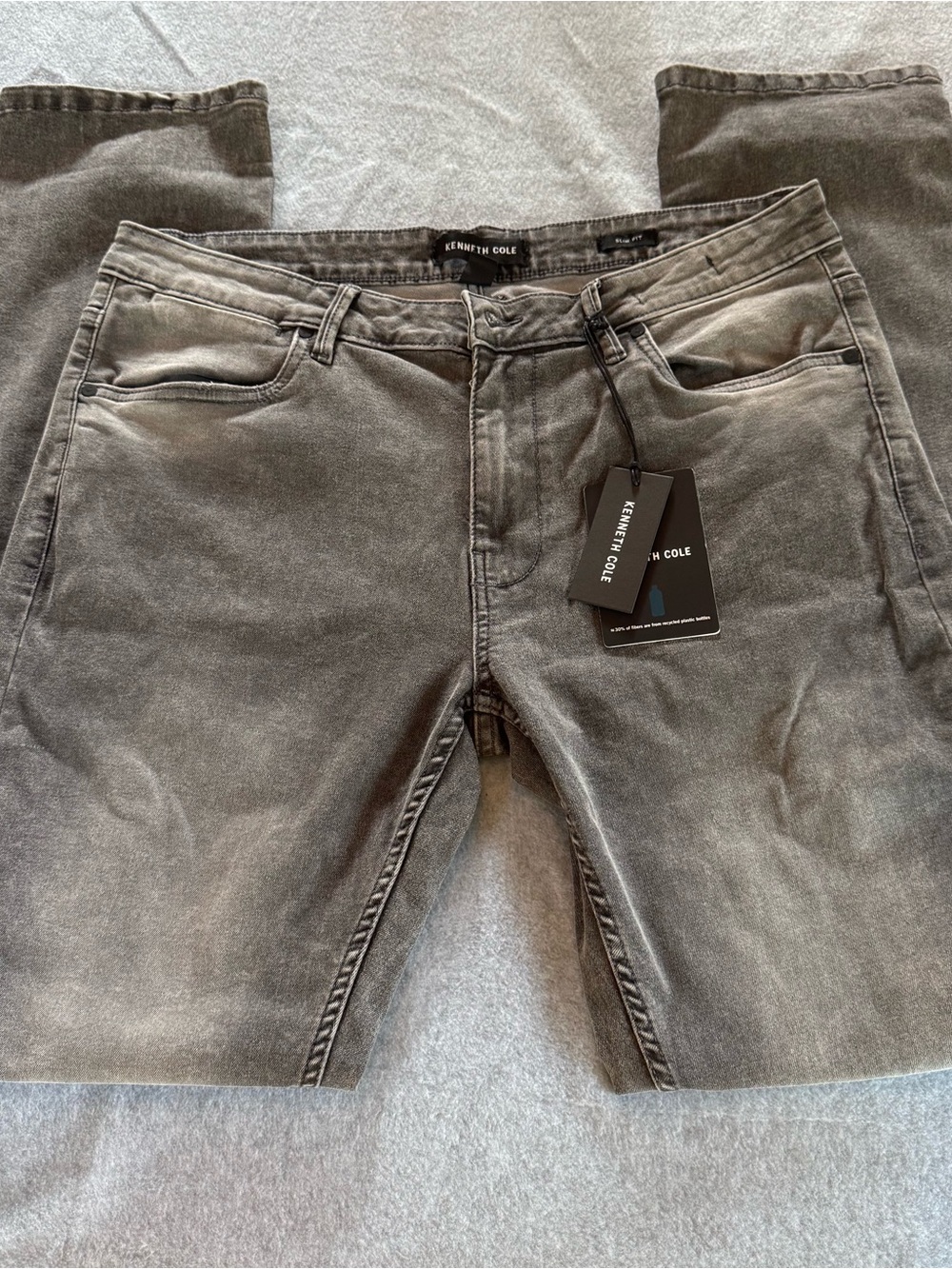 Kenneth Cole Men’s Washed Gray Slim Straight Jeans